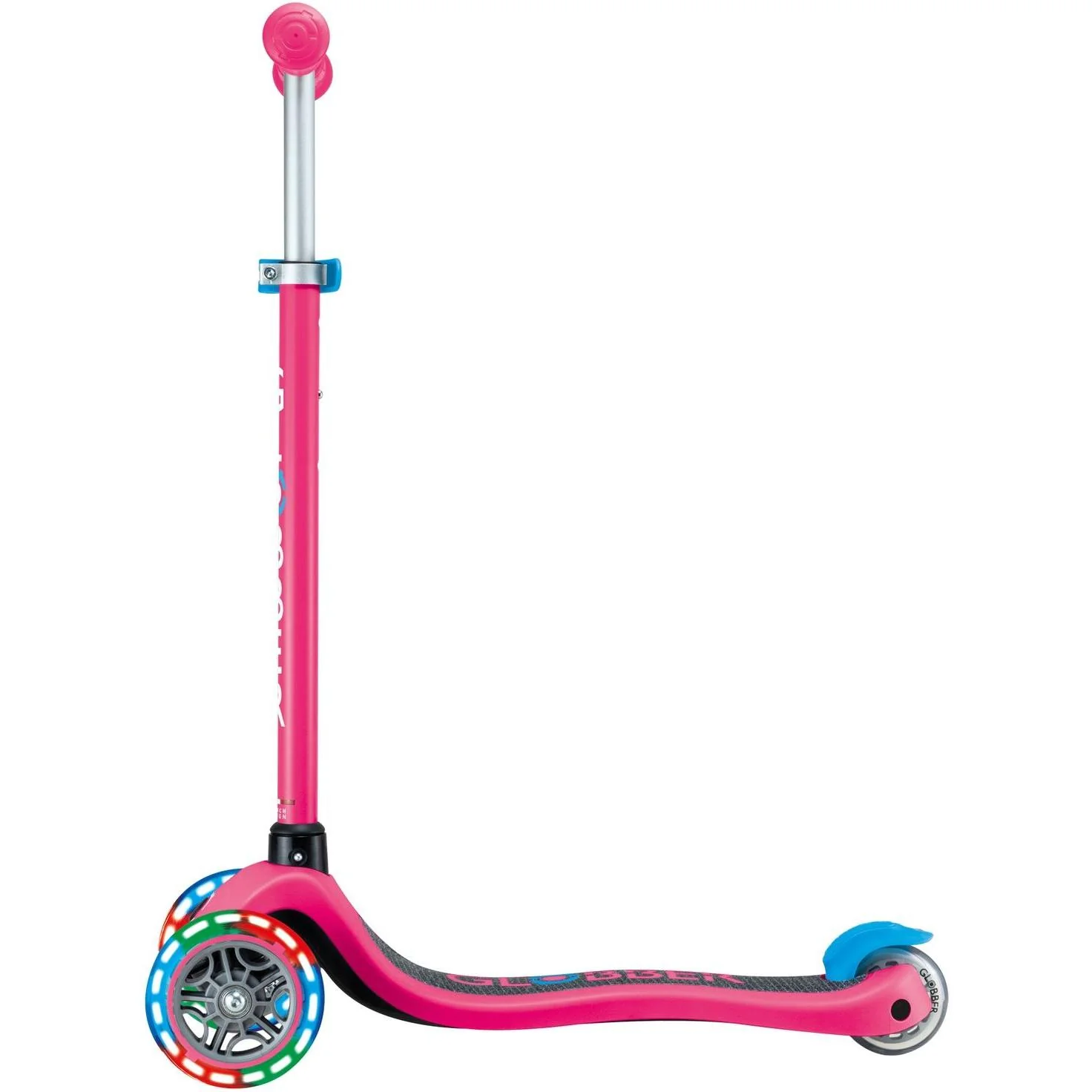Globber Primo V2 3-Wheel Scooter with Light-Up Wheels and Griptape Fuchsia Pink / Sky Blue - Image 4