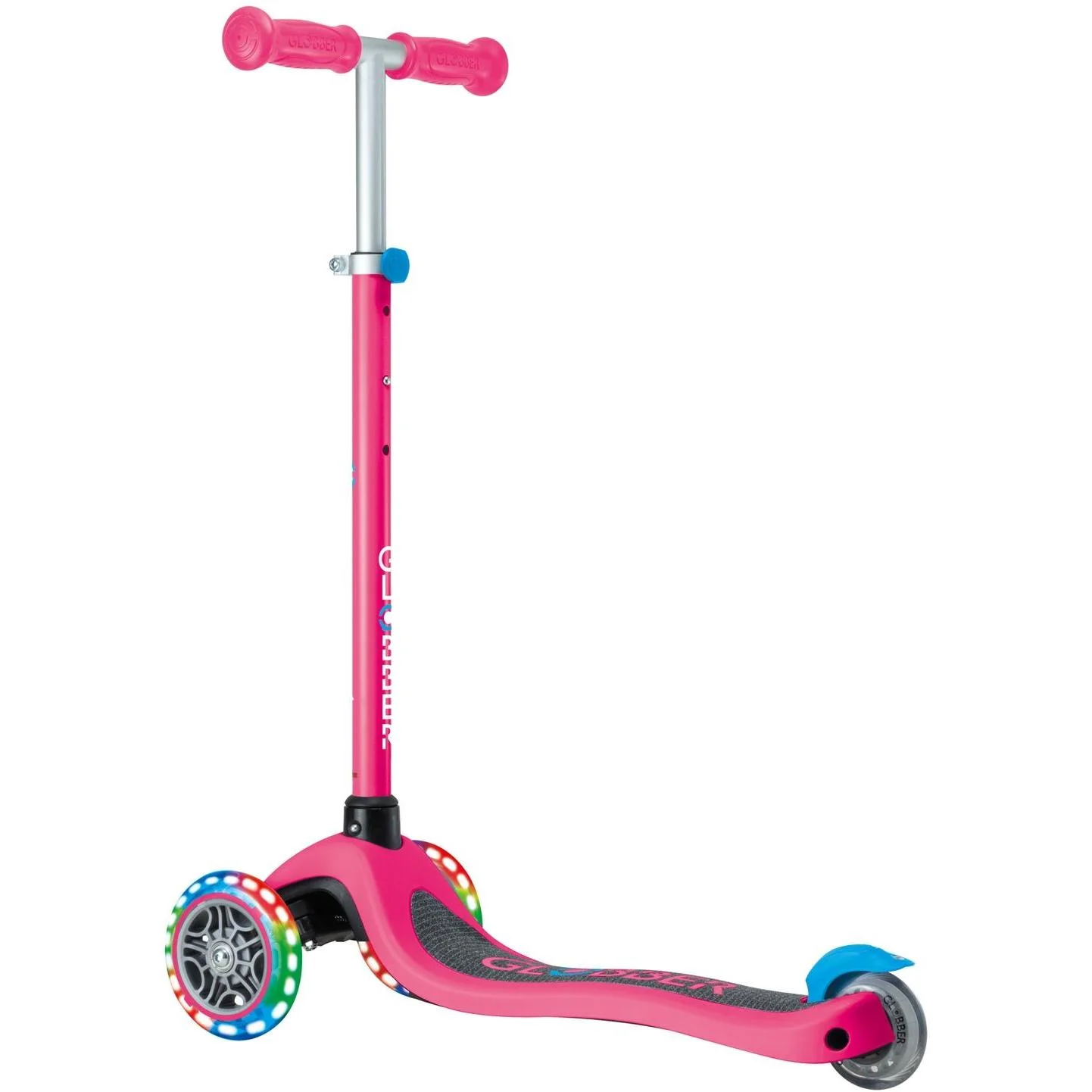 Globber Primo V2 3-Wheel Scooter with Light-Up Wheels and Griptape Fuchsia Pink / Sky Blue - Image 5
