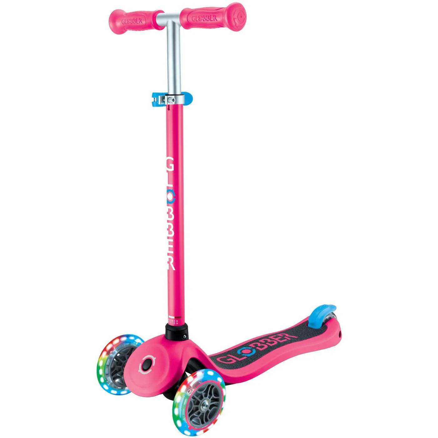 Globber Primo V2 3-Wheel Scooter with Light-Up Wheels and Griptape Fuchsia Pink / Sky Blue - Image 6