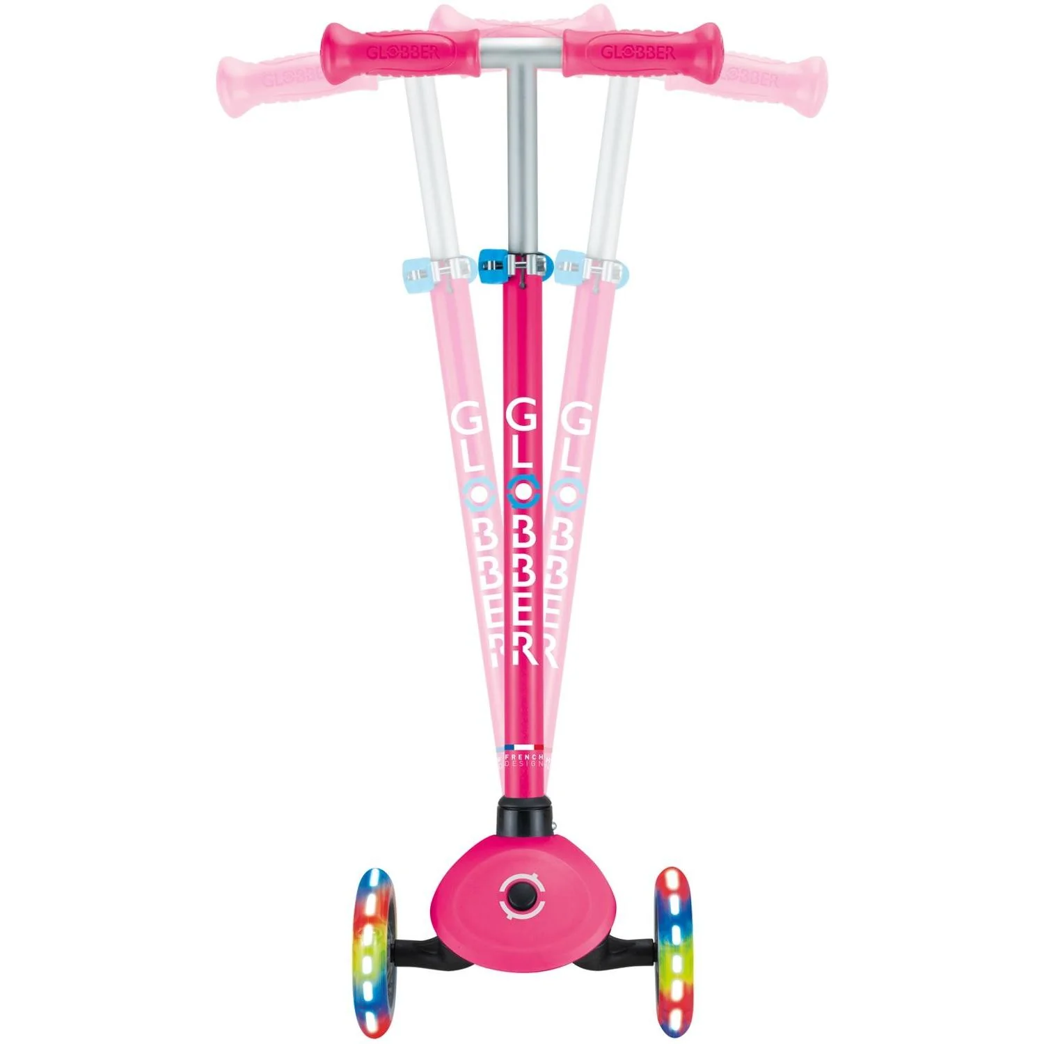 Globber Primo V2 3-Wheel Scooter with Light-Up Wheels and Griptape Fuchsia Pink / Sky Blue - Image 7