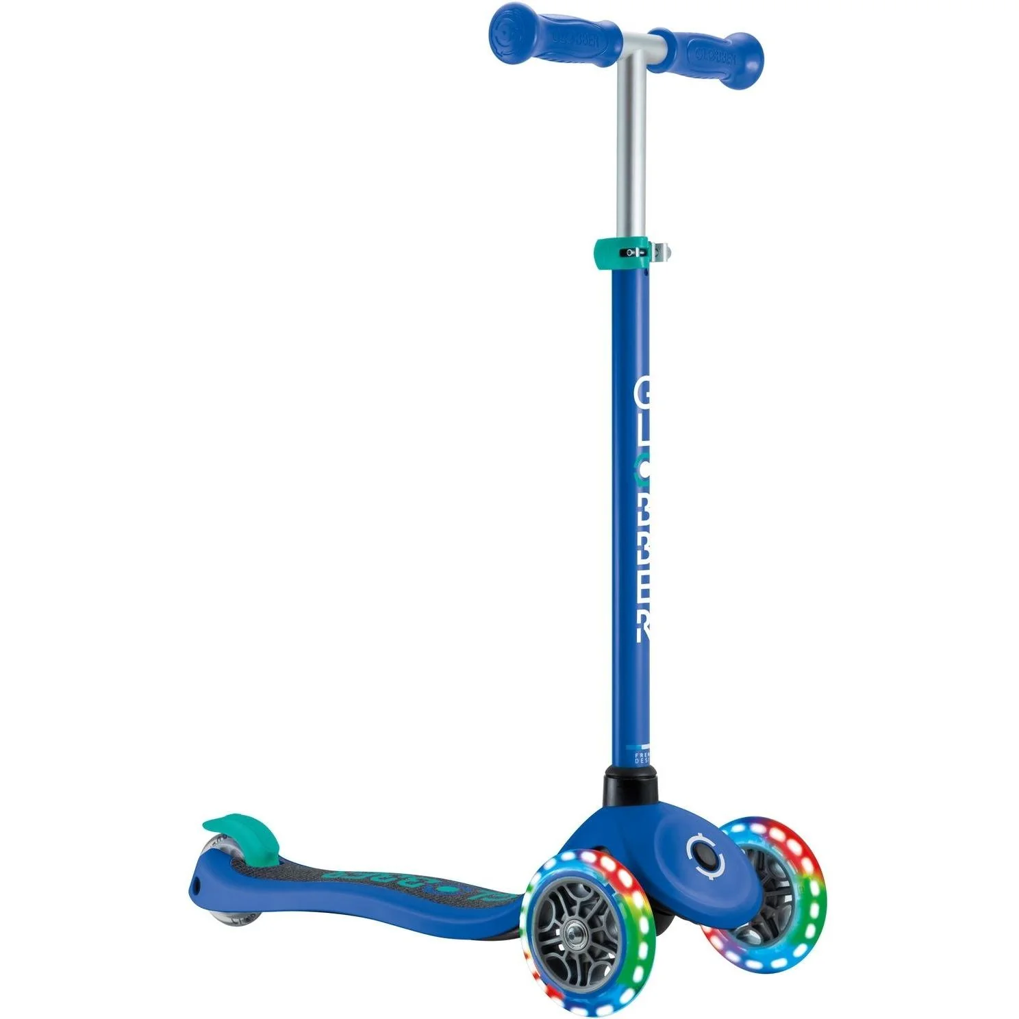 Globber Primo V2 Scooter With Lights And Griptape Navy Blue/Emerald Green - Image 3