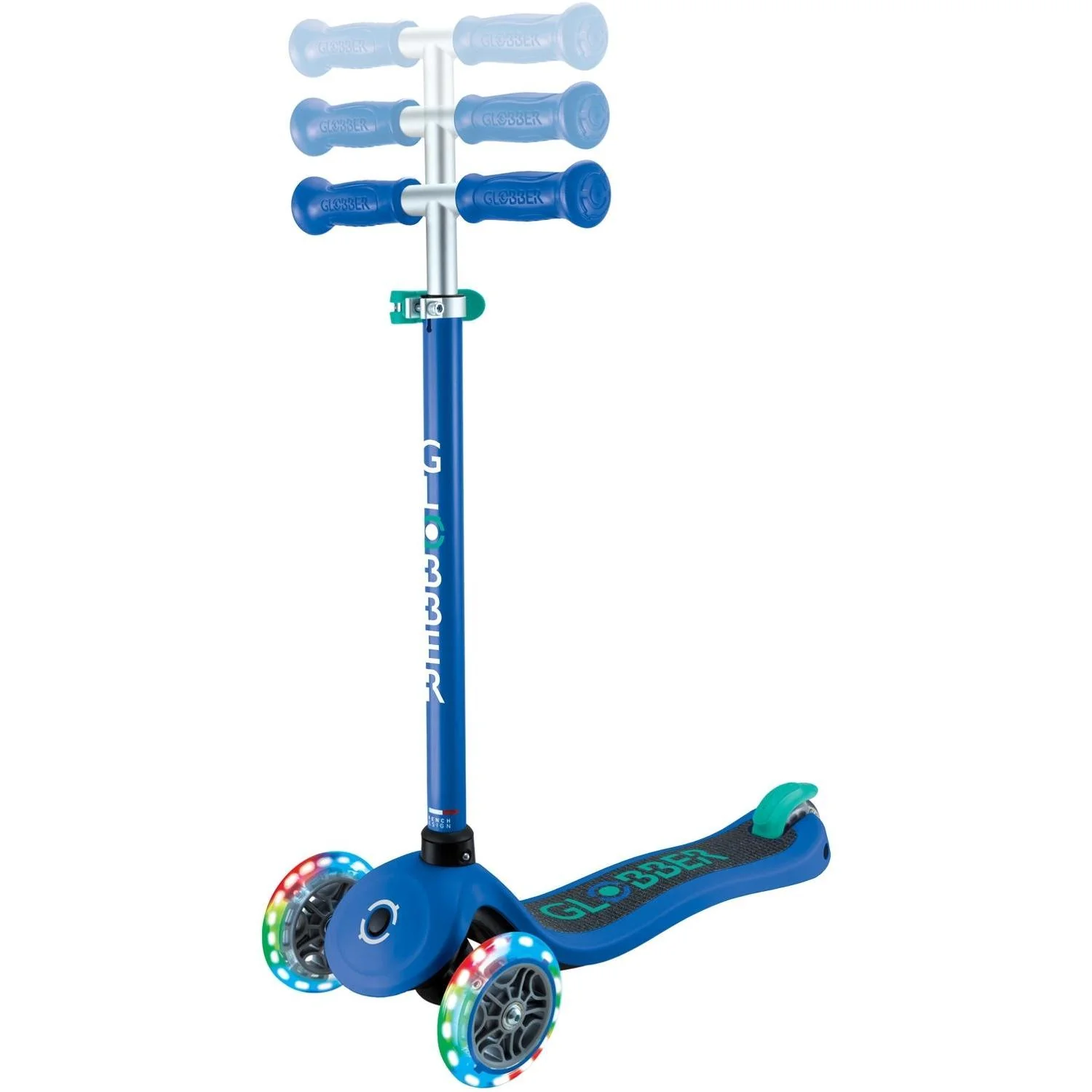 Globber Primo V2 Scooter With Lights And Griptape Navy Blue/Emerald Green - Image 6